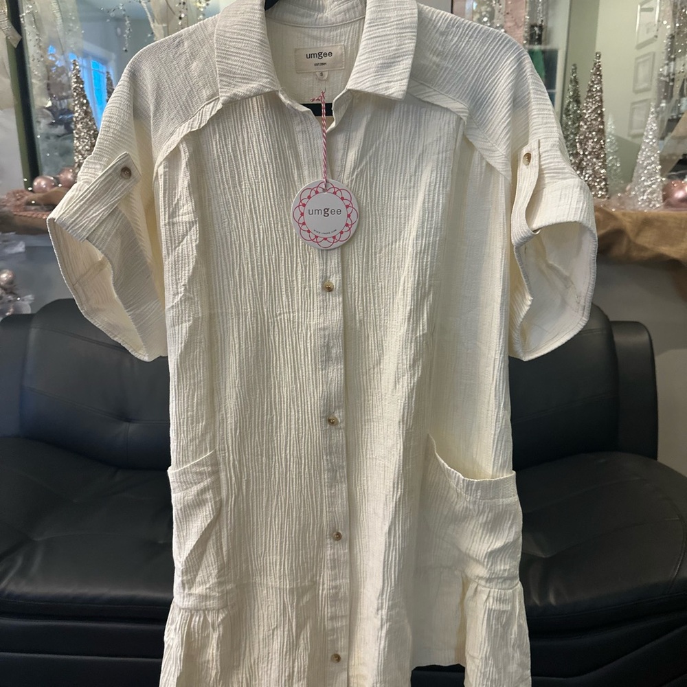 Umgee Ivory Textured Button-Up Dress